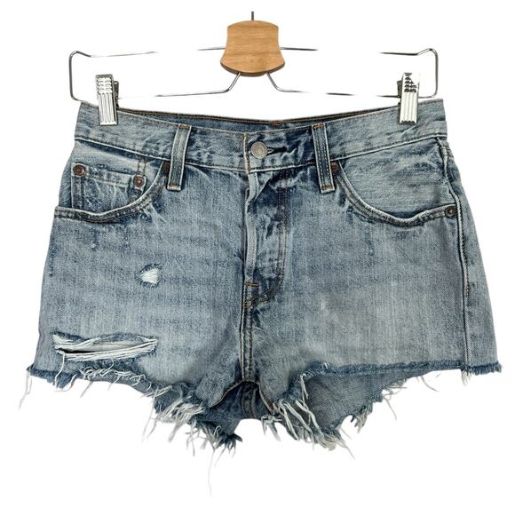 Levi’s 501 Original Light Wash Distressed Cutoff Denim Button Shorts Women Sz 25 - Picture 2 of 13